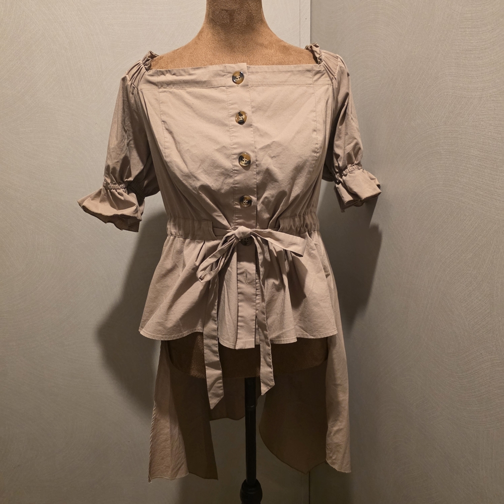 Elegant Beige Button-Up Blouse